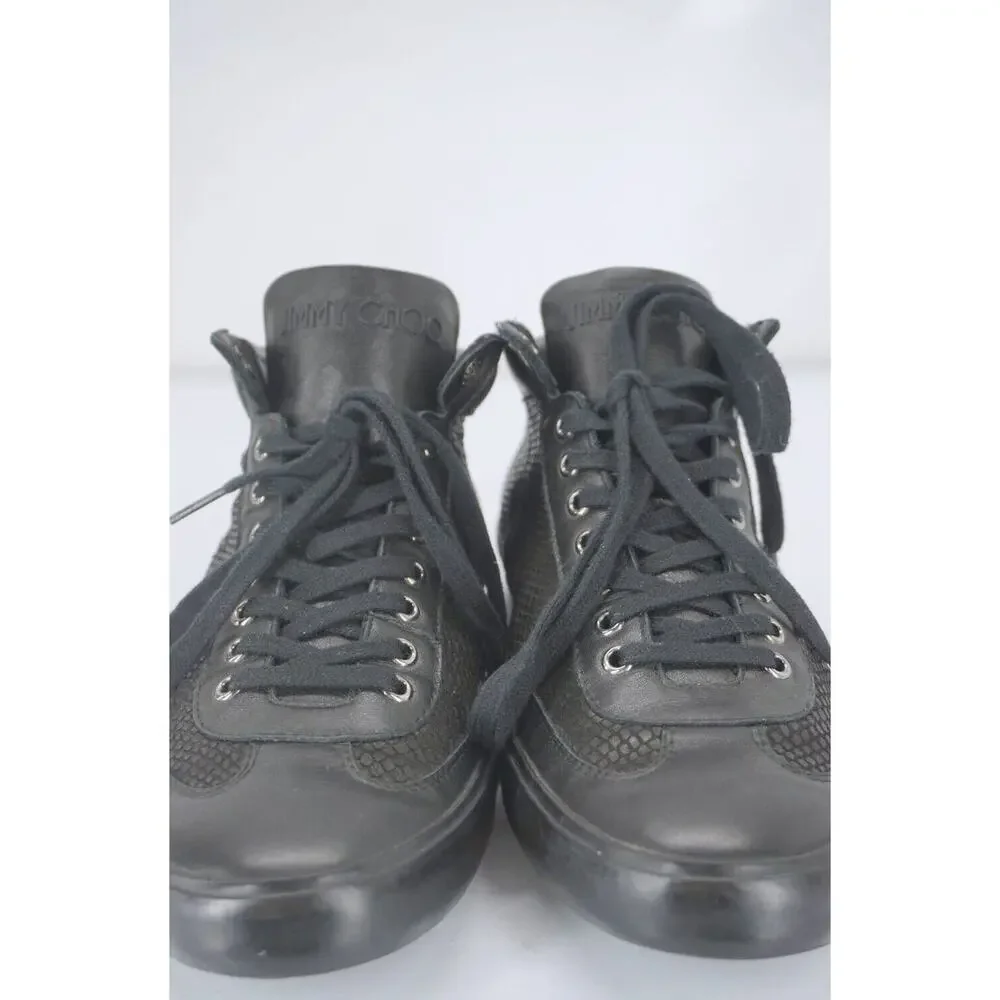 Jimmy Choo Varley Lace Up Black High Top Sneakers Shoe SZ 42 12 Wide New